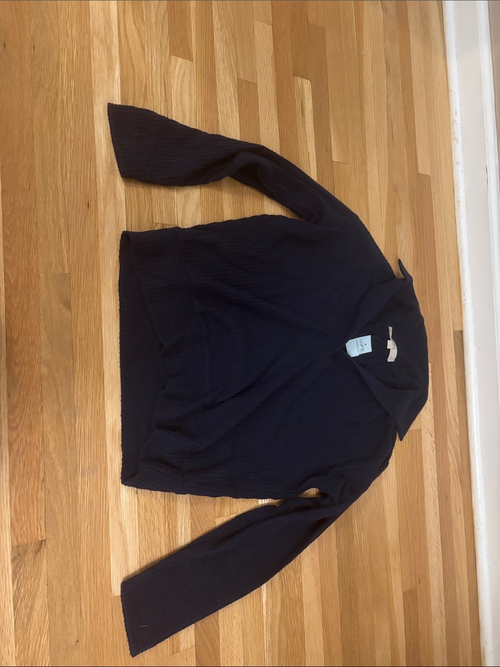 LOFT Navy Long Sleeve Collared Knit Top